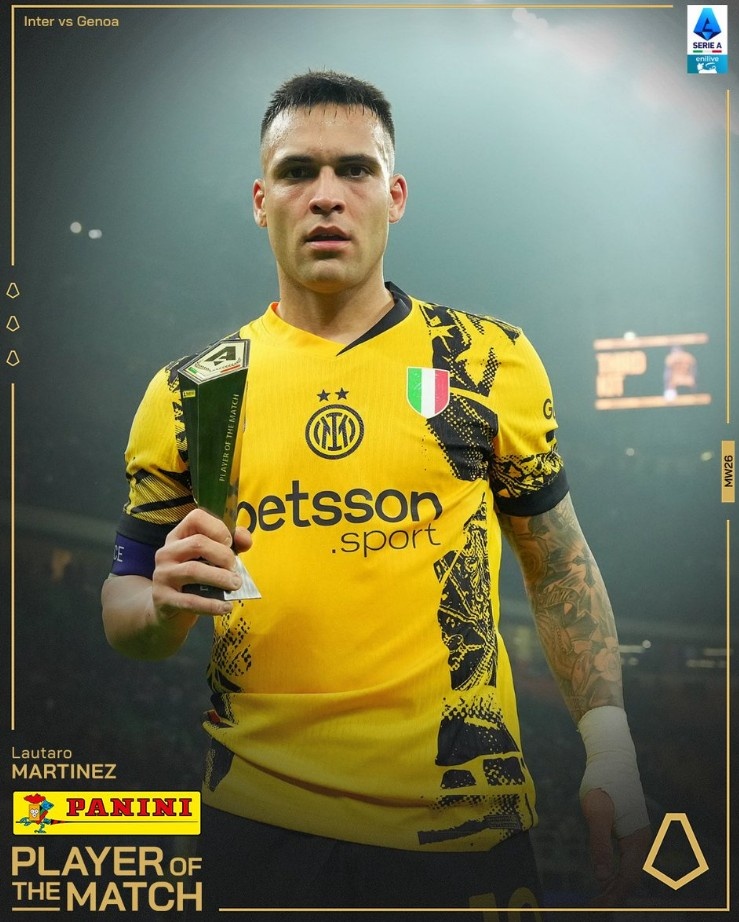 打進(jìn)制勝球！意甲官方：勞塔羅當(dāng)選國(guó)米1-0熱那亞全場(chǎng)最佳球員