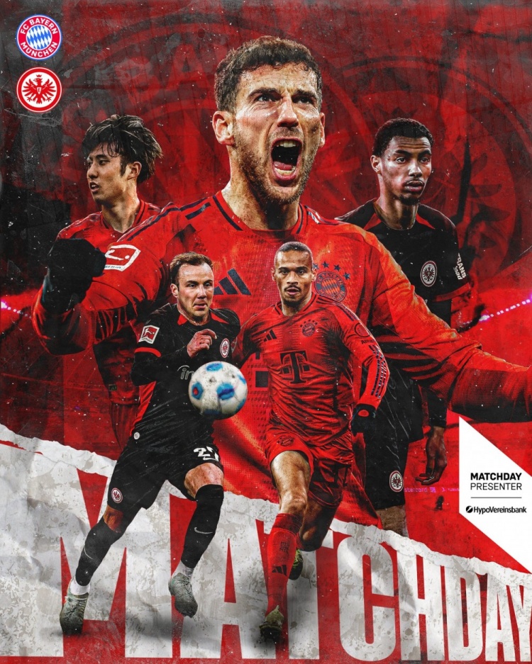 拜仁發(fā)布對(duì)陣法蘭克福海報(bào)：格雷茨卡、薩內(nèi)、伊藤洋輝出鏡