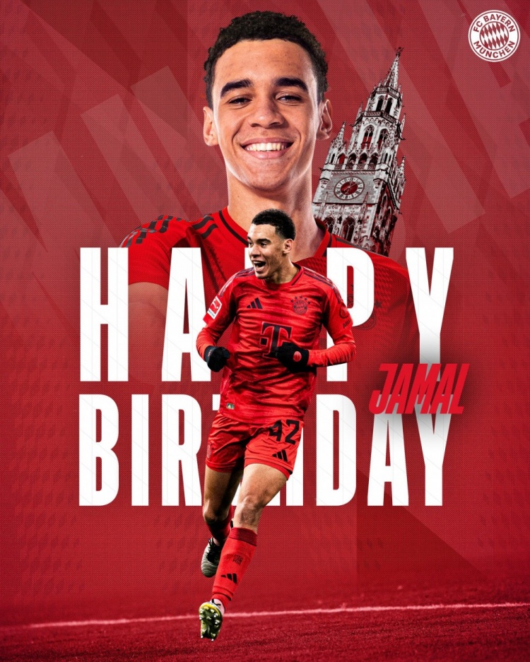 拜仁官方祝穆西亞拉22歲生日快樂，加盟至今出戰(zhàn)196次獲59球38助