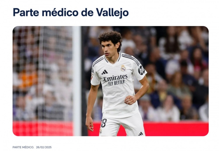 本賽季僅出場(chǎng)10分鐘，皇馬官方：巴列霍左腿股二頭肌拉傷