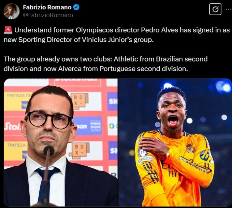 羅馬諾：佩德羅-阿爾維斯與維尼修斯團(tuán)隊(duì)簽約，出任體育總監(jiān)