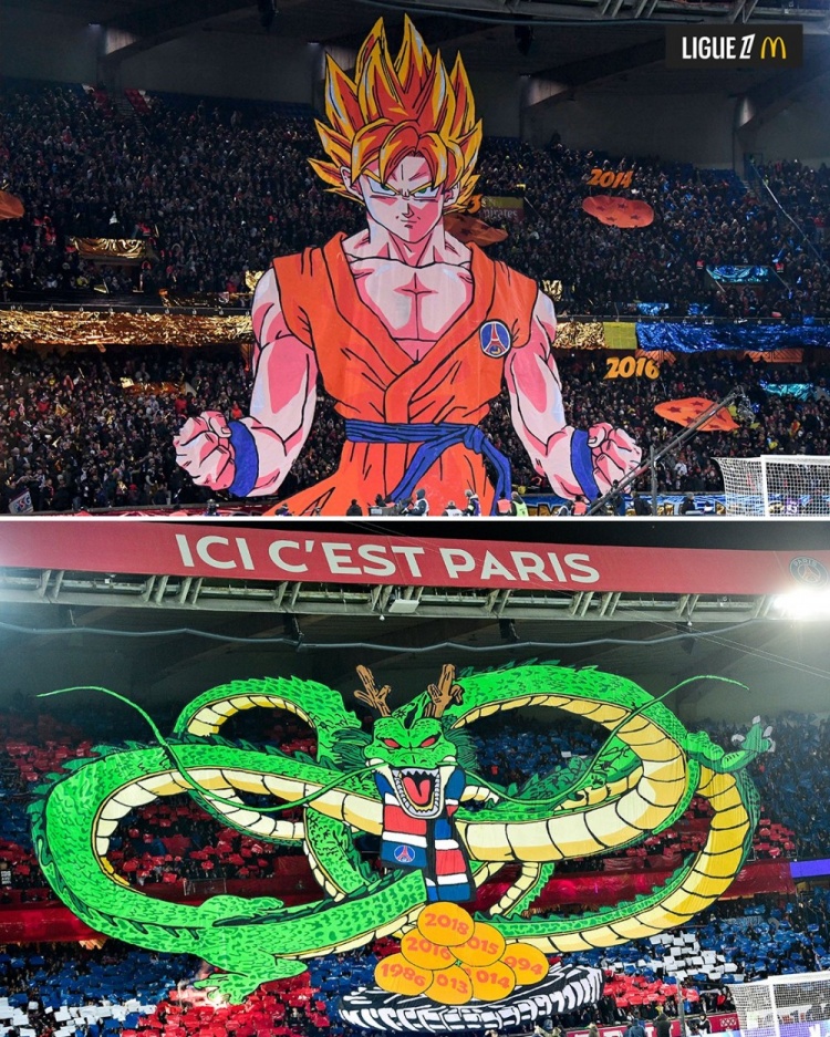 逝世一周年，法甲官推曬昔日巴黎主場龍珠TIFO：鳥山明經典永存