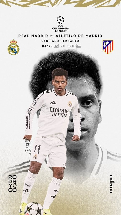 歐冠馬德里德比！羅德里戈曬個(gè)人海報(bào)：伯納烏見(jiàn)，HALA MADRID