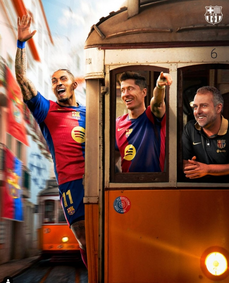 本賽季曾5-4險勝，巴薩發(fā)布對本菲卡海報：萊萬、拉菲尼亞出鏡