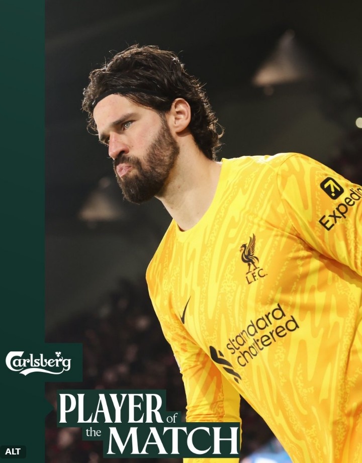 9次撲救力挽狂瀾！利物浦官方：阿利森當選對陣巴黎隊內(nèi)最佳球員