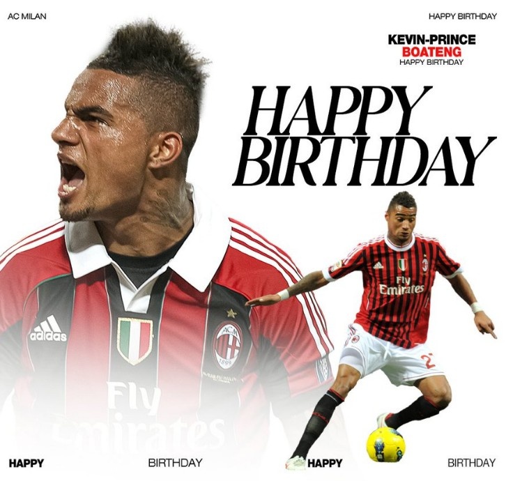昔日暴力美學(xué)，AC米蘭官方祝凱文-博阿滕38歲生日快樂