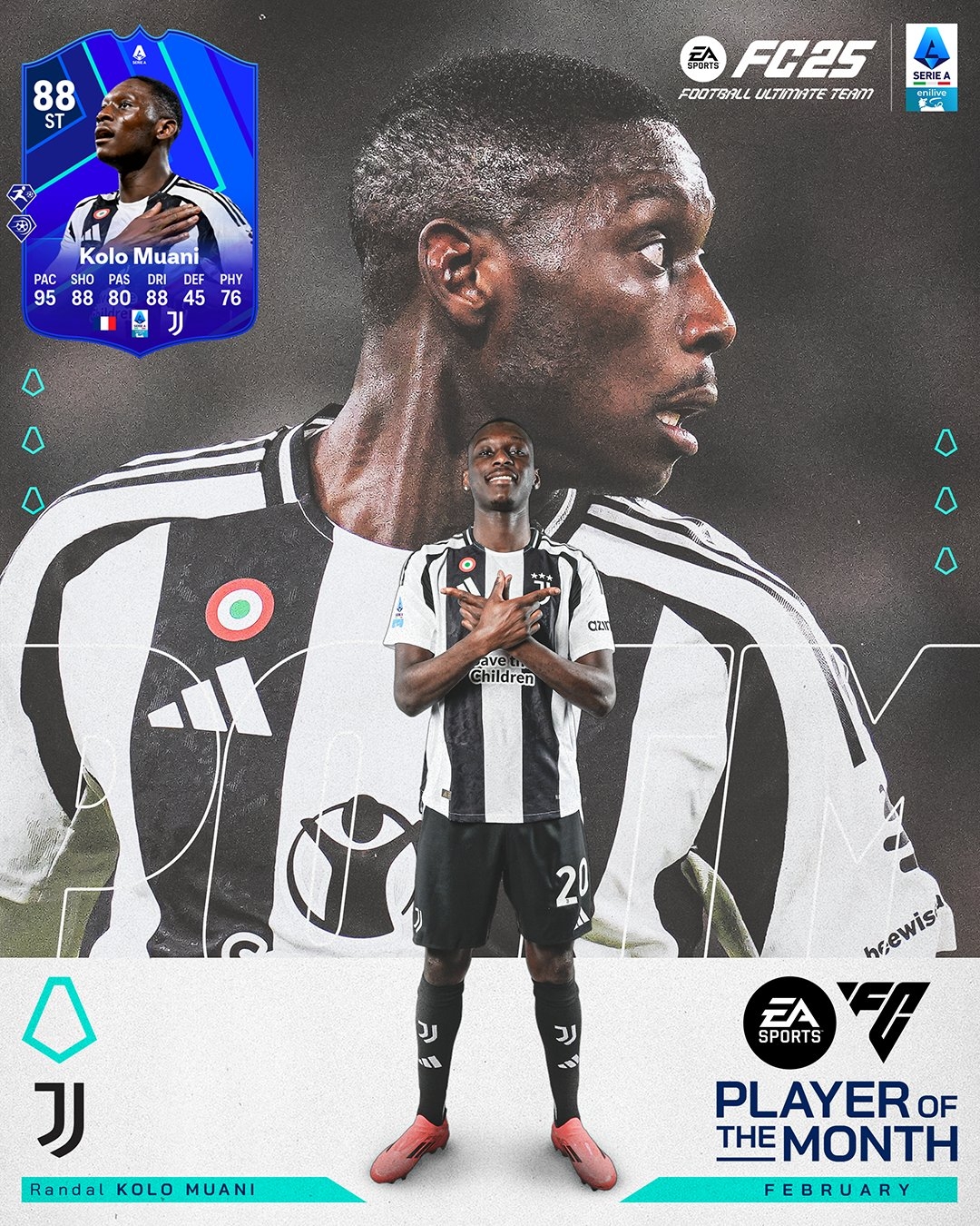 4輪4球1助攻！官方：尤文前鋒穆阿尼當(dāng)選意甲2月最佳球員