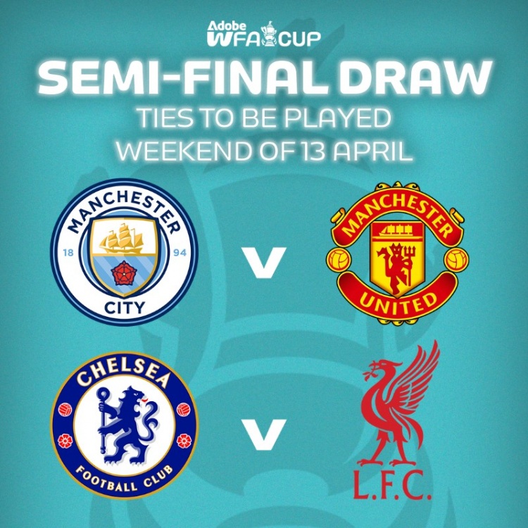 女足足總杯半決賽對(duì)陣：曼城vs曼聯(lián)，切爾西vs利物浦
