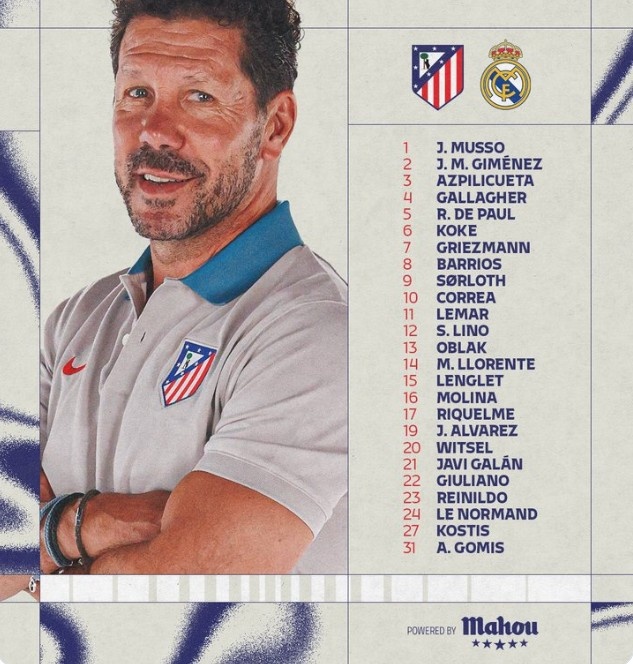 馬競VS皇馬大名單：格列茲曼、阿爾瓦雷斯領(lǐng)銜，德保羅出戰(zhàn)