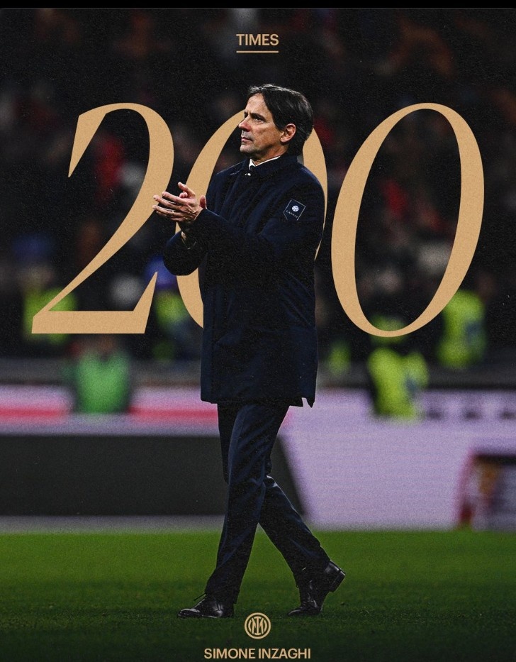 小因扎吉迎執(zhí)教國米200場里程碑，球隊官方曬海報紀念