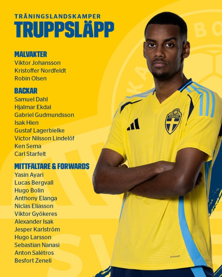 瑞典名單：伊薩克、約克雷斯、林德洛夫、伊蘭加、貝里瓦爾在列