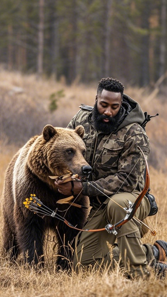 【AI繪圖】寵物！哈登化身獵熊客輕松擒拿棕熊~