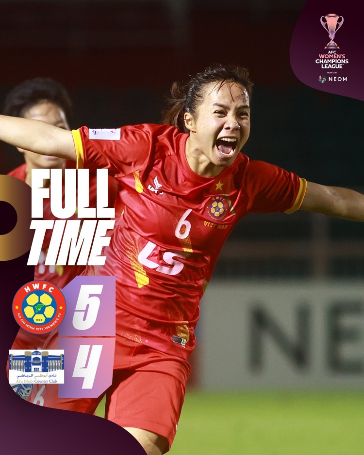 女足亞冠八強戰(zhàn)：胡志明女足下半場連入5球，5-4逆轉(zhuǎn)阿布扎比鄉(xiāng)村