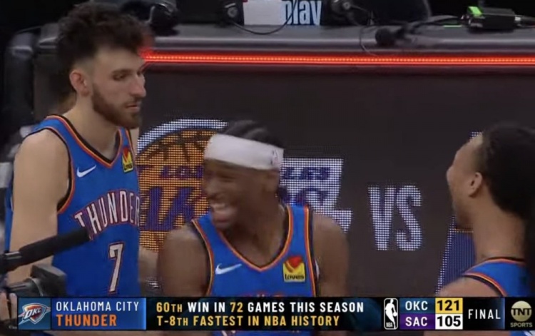 雷霆僅用72場就獲60勝&平NBA歷史第八快 第一快是16年勇士的66場