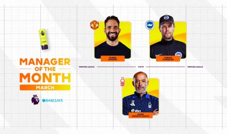 英超3月最佳教練候選：阿莫林、赫爾澤勒、努諾