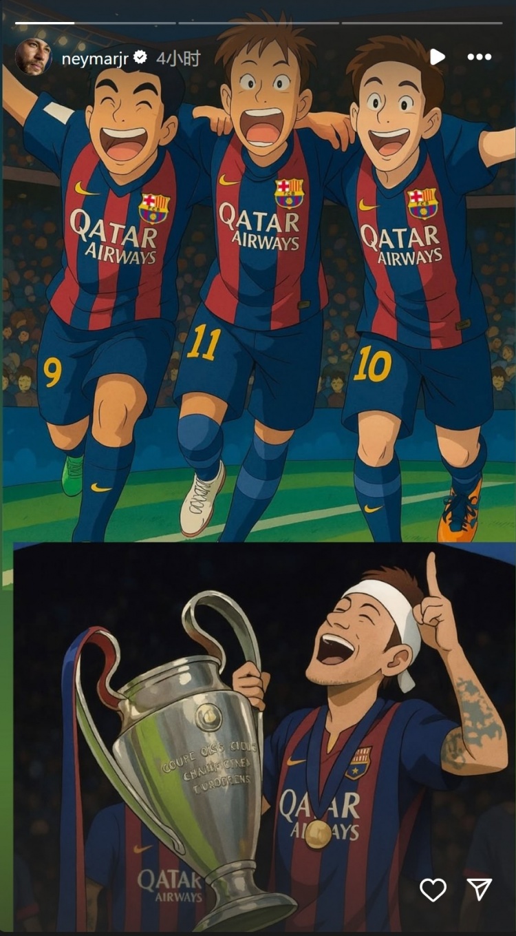 永恒的回憶！內(nèi)馬爾社媒曬巴薩時(shí)期MSN漫畫圖片