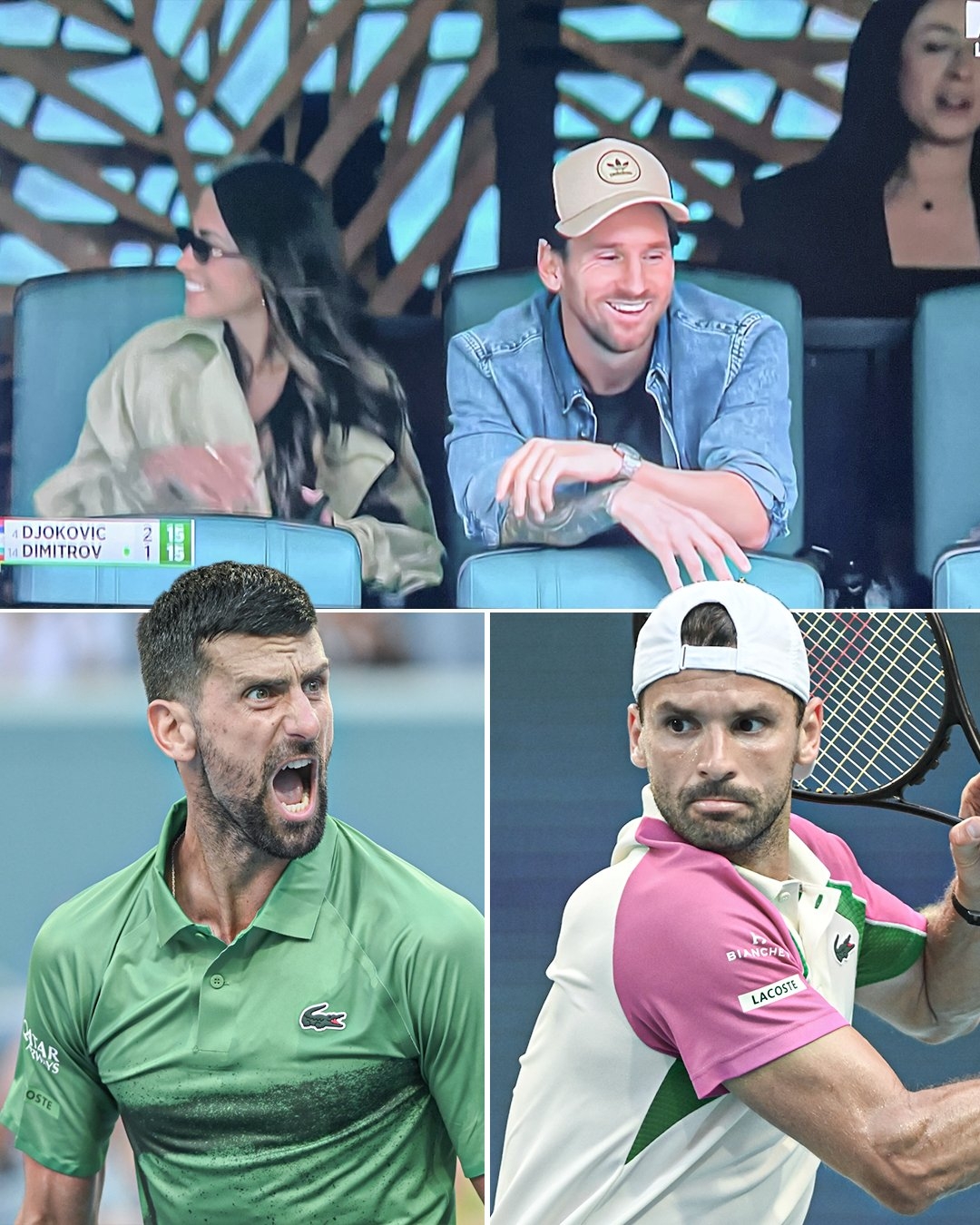 邁阿密網(wǎng)球大師賽半決賽德約對(duì)陣迪米特洛夫，梅西現(xiàn)場(chǎng)觀戰(zhàn)