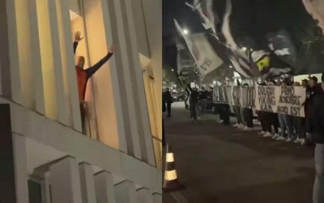 都體：尤文球迷來到酒店外支持新主帥，圖多爾向球迷們揮手致意