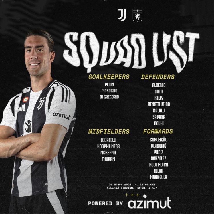 尤文對熱那亞名單：小孔塞桑、DV9在列，坎比亞索、D-路易斯缺席