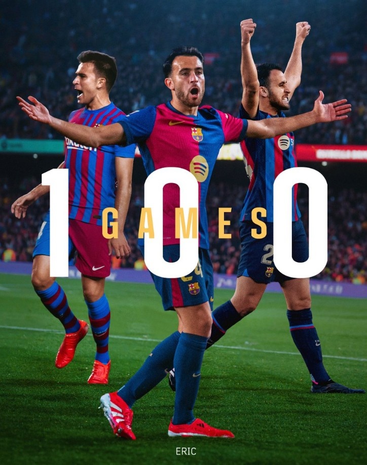 埃里克-加西亞達成代表巴薩100次出場里程碑，貢獻4球3助攻