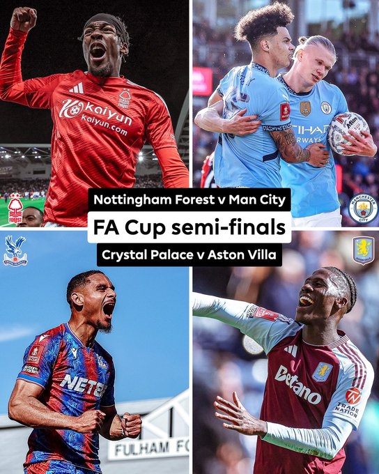 足總杯4強對陣出爐：曼城vs諾丁漢森林，水晶宮vs維拉