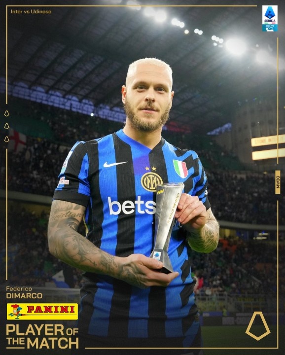 助攻雙響！迪馬爾科當(dāng)選國(guó)米2-1烏迪內(nèi)斯一役全場(chǎng)最佳