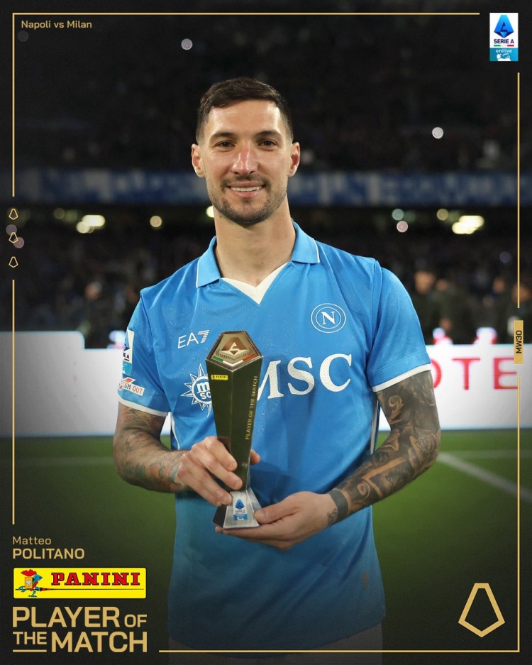 閃擊米蘭！官方：波利塔諾當(dāng)選那不勒斯2-1米蘭全場最佳球員